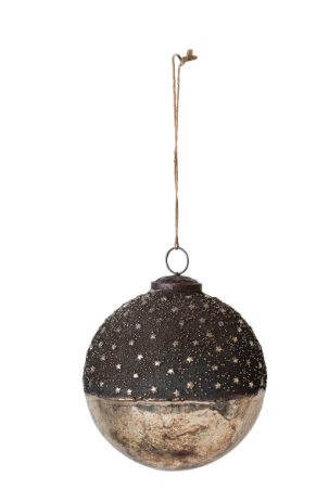 Mercury Glass Ball Ornament w/ Stars