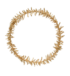 11" Round Faux Leaves Wreath, Gold Finish