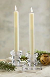 Ivory Ribbed Led Taper Candles Set of 2