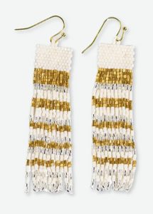 Billie Mixed Horizontal Stripes Beaded Fringe Earrings