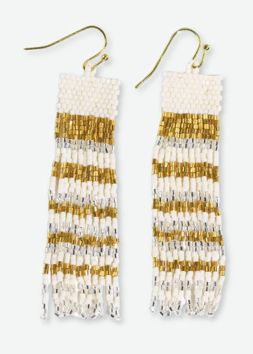 Billie Mixed Horizontal Stripes Beaded Fringe Earrings