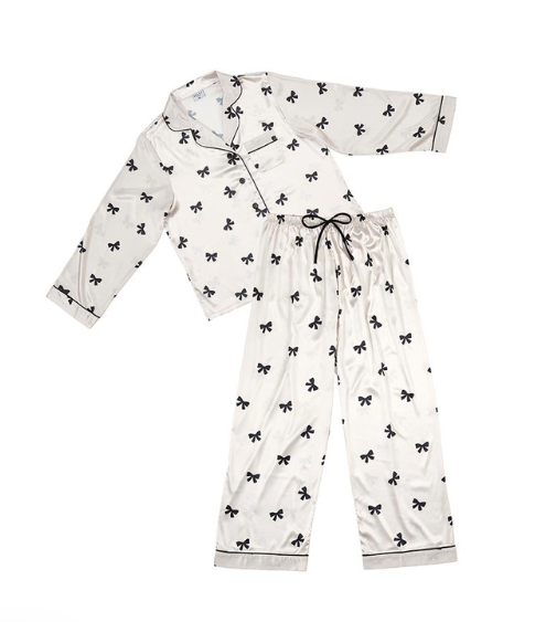 Long Sleeve PJ Set - Ivory/Black Bows