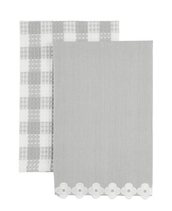 Gray Flower Embroidered Edge Towel Set
