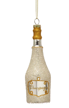 Glass Champagne Bottle Ornament w/ Glitter