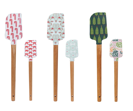 Silicone & Wood Spatulas w/ Holiday Pattern