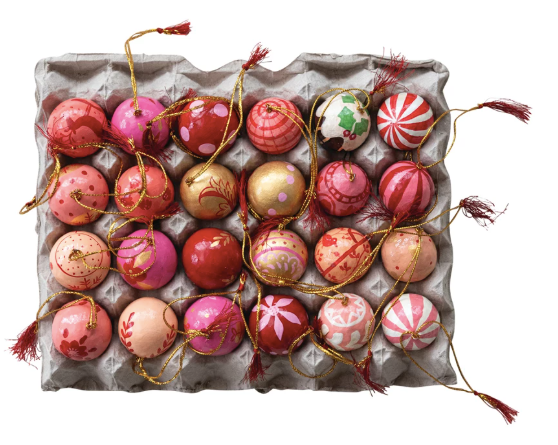 Hand-Painted Paper Mache Ball Ornaments