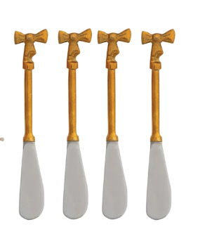 Canape Knives with Gold Finish Bow Handles