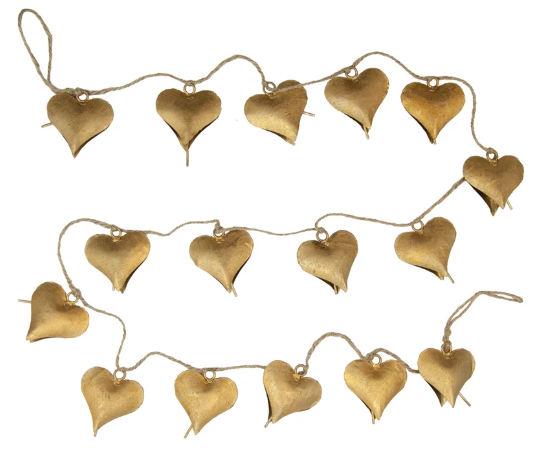 Metal Heart Shaped Bell Garland with Jute Cord