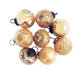 Embossed Mercury Glass Ornaments in Glass Box