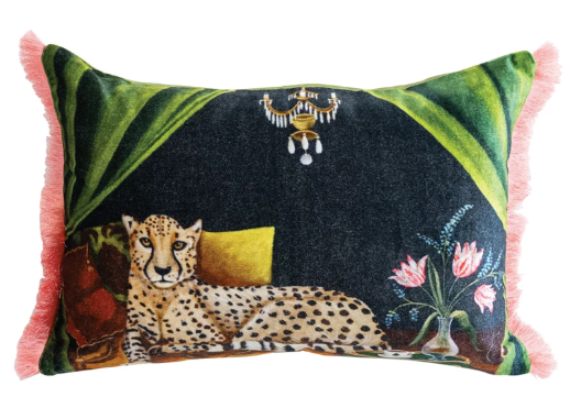Cotton Blend Velvet Printed Lumbar Pillow