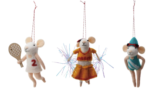 Handmade Wool Felt Sporty Mouse Ornament