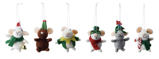 Handmade Wool Felt Mice Ornaments