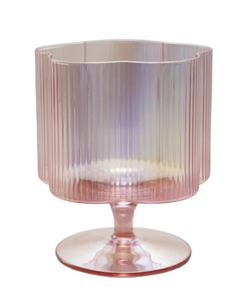 Hand-Blown Pleated Flower Shaped Stemmed Wine Glass