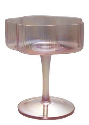 Hand-Blown Pleated Flower Shaped Stemmed Coupe Glass