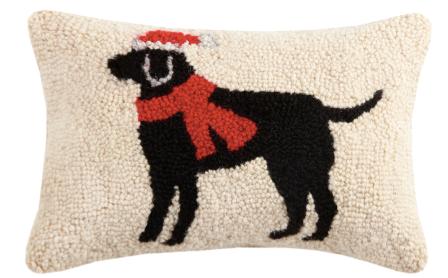 Christmas Black Lab Hook Pillow