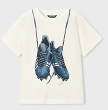 Load image into Gallery viewer, Boy Soccer Cleats Graphic White Cotton T-Shirt
