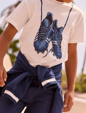 Load image into Gallery viewer, Boy Soccer Cleats Graphic White Cotton T-Shirt
