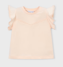 Load image into Gallery viewer, White or Tangerine Soft Cotton Ruffle Lace Sleeve Girls T-Shirt by Mayoral
