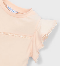 Load image into Gallery viewer, White or Tangerine Soft Cotton Ruffle Lace Sleeve Girls T-Shirt by Mayoral
