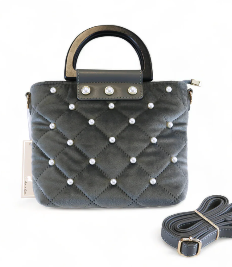 Girls Pearl Quilted Velvet Purse