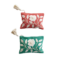 Load image into Gallery viewer, Floral Embroidered Pouch with Tassel
