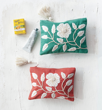 Load image into Gallery viewer, Floral Embroidered Pouch with Tassel
