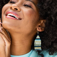 Load image into Gallery viewer, Lexie Horizontal Stripe Beaded Fringe Earrings Blue Wholesale
