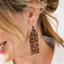 Load image into Gallery viewer, Delilah Cheetah Print Beaded Fringe Earrings Mocha, Black, + Gold

