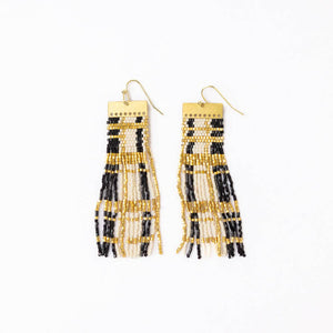Mckenzie Brass Bar Long Fringe Earrings Black + Gold