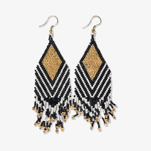 Dottie Diamond Angle Beaded Fringe Earrings Black