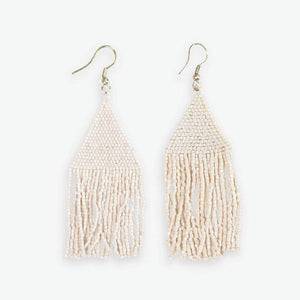 Lexie Solid Beaded Fringe Earrings Cream