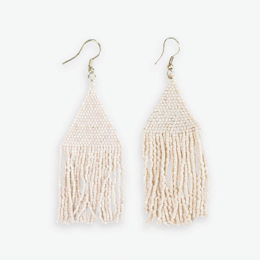 Lexie Solid Beaded Fringe Earrings Cream