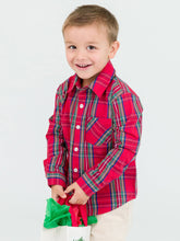 Load image into Gallery viewer, Boys Tis The Season Plaid Long Sleeve Button Down Shirt
