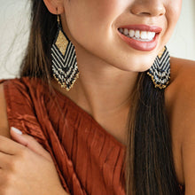 Load image into Gallery viewer, Dottie Diamond Angle Beaded Fringe Earrings Black
