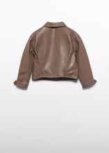 Load image into Gallery viewer, Girl faux leather jacket in macchiato, side view
