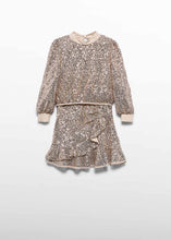 Load image into Gallery viewer, Girl sequin skirt set in champagne, front view
