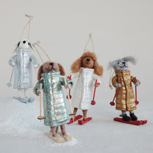 Load image into Gallery viewer, Wool felt dog with skis and coat ornament
