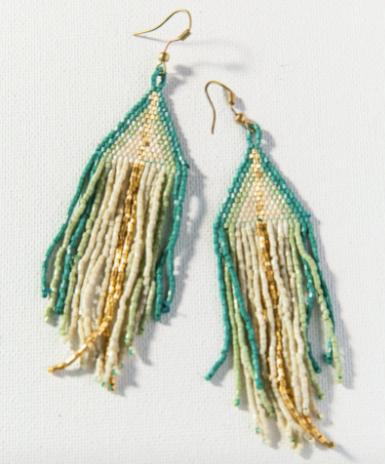 Ivory/Teal/Mint/Gold Luxe Fringe Earring