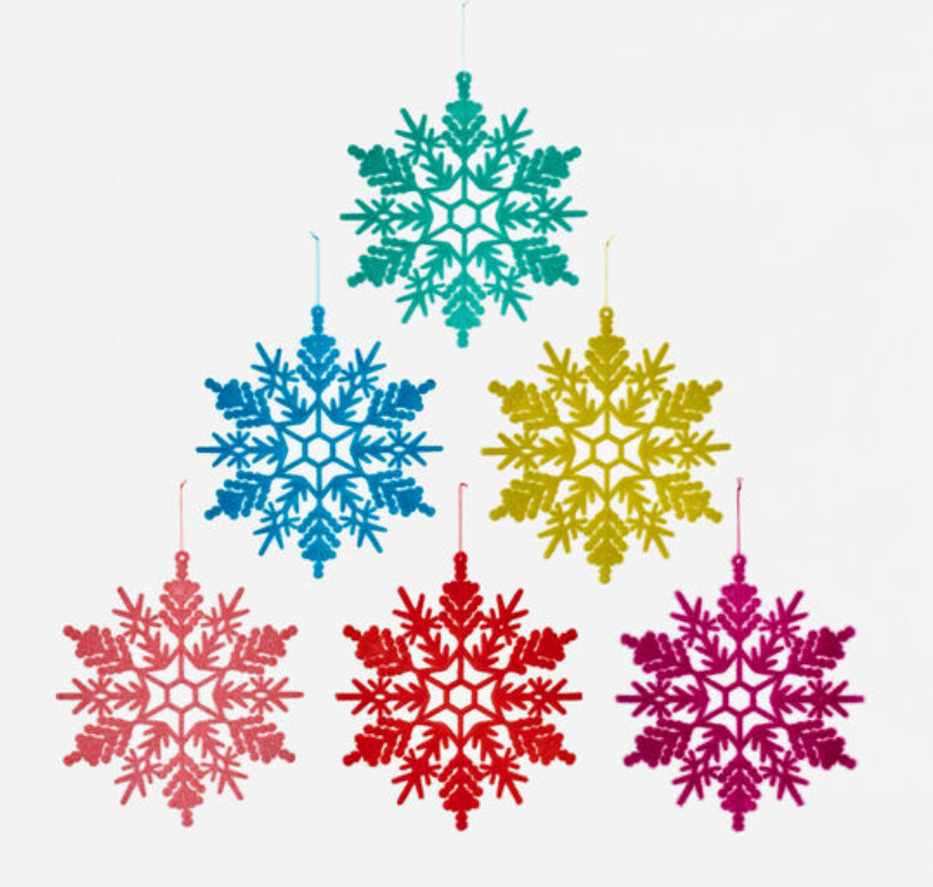 Colorful Flocked Snowflake Ornaments