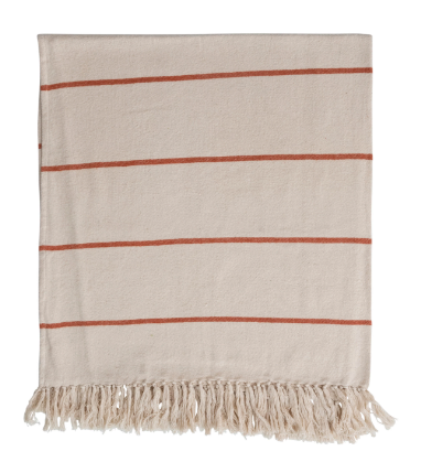 Rust Striped Throw with Fringe