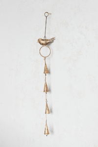 19"H Hanging Metal Bells with Bird on Chain