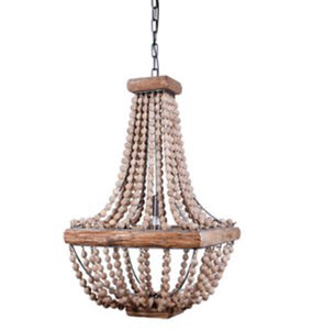 Metal Chandelier with Wooden Beads